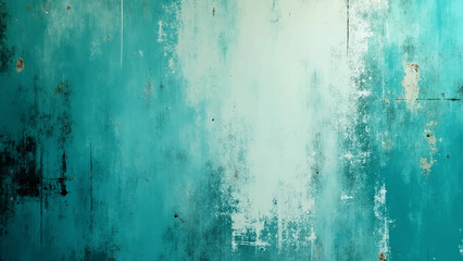 Obraz premium Grunge turquoise texture background with gradient teal and white tones, rough vintage paint surface, abstract distressed wall design for digital art, poster, and modern graphic use.