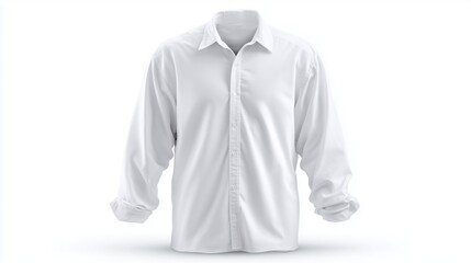Long-sleeve shirt with plain design, rolled sleeves, isolated on white background, minimal style.