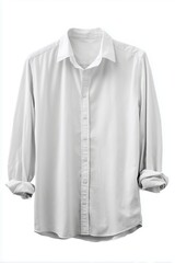 Long-sleeve shirt with plain design, rolled sleeves, isolated on white background, minimal style.