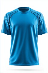 Blue sports t-shirt, moisture-wicking fabric, isolated on white background, dynamic lighting.