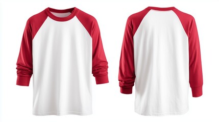 Plain raglan sleeve t-shirt, two-tone color option, isolated on white, creative fashion mockup.
