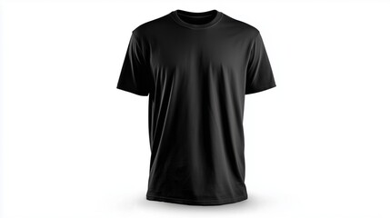 Plain slim-fit t-shirt in black, isolated on white, clean shadow, high-detail mockup.