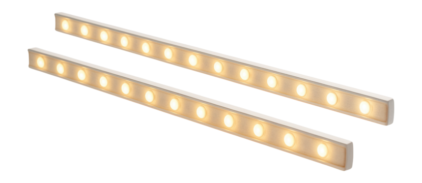 Bright LED strip lights for enhancing shelf illumination in a contemporary home library.