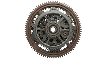 Intricate Rusty and Metallic Gears Mechanism