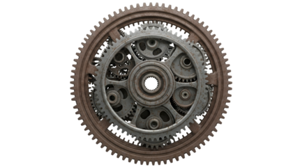 Intricate Rusty and Metallic Gears Mechanism