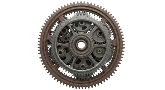 Intricate Rusty and Metallic Gears Mechanism