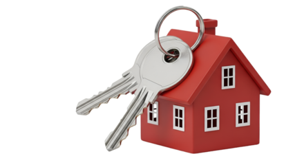 Red House Model with Keys on Black Background