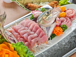 Delicious fresh fish sushi appetizer on a plate for a healthy seafood lunch