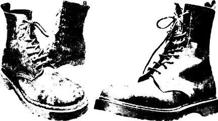 Vintage boots silhouette in hand-drawn style. Retro engraving vector illustration features detailed texture and outline, suitable for graphic design use.