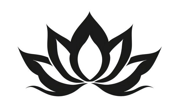A lotus flower design with six petals, a vector logo in black and white on an isolated background. 