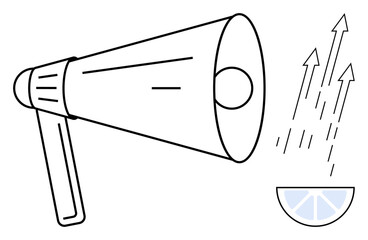 Megaphone projecting dynamic lines toward lemon slice sparks. Ideal for communication, marketing, advocacy, bold ideas, creativity, innovation, motivation. Simple flat metaphor