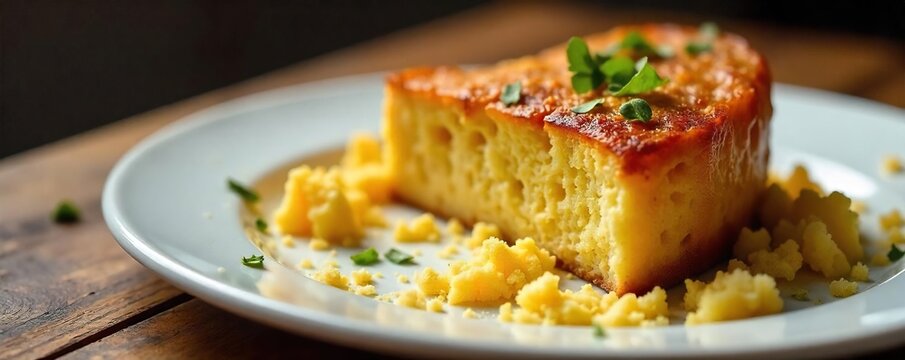 Voracious Appetite Close-Up of a Half-Eaten Plate, Crumbs Scattered, Suggestive of a Hasty and Indulgent Meal