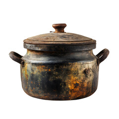 Rusty cooking pot isolated on transparent background
