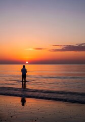 Sunset Beach Scene with Person.