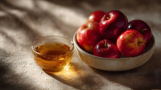 A close up shot of red s in a bowl next to a small glass of amber liquid with d d light
