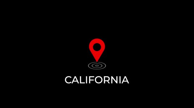animated red map pin with smooth wave pulse and california city text