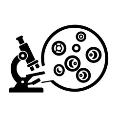 illustrating a microscope, with a prominent focus on the view through the lens. The magnified field shows the distinctive ring or banana shapes of the Plasmodium parasites inside red blood cells