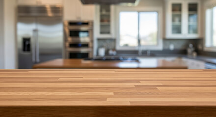 Modern kitchen with wooden countertop.