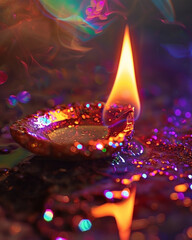 Captivating illumination: A mesmerizing small oil lamp flame glows brightly