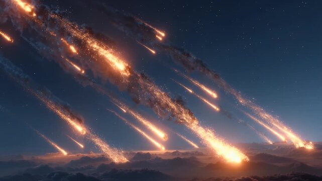 Fiery Asteroids Entering Earth Atmosphere in Explosion