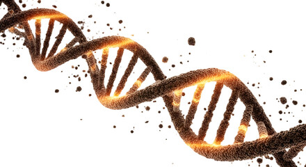 Glowing DNA Helix with Floating Particles