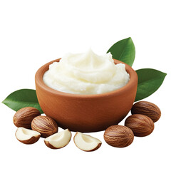 bowl of shea butter cream with nuts and mint
