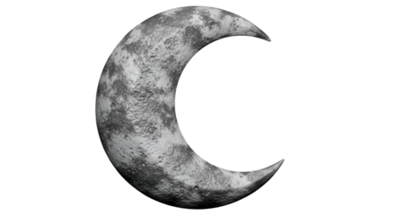 Crescent Moon with Textured Surface on Black Background