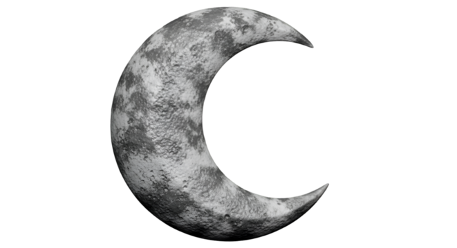 Crescent Moon with Textured Surface on Black Background