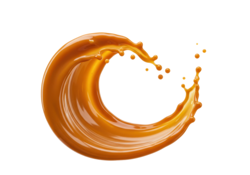 Isolated wave of caramel splash forming circle, liquid golden syrup flowing, sweet sauce ripple