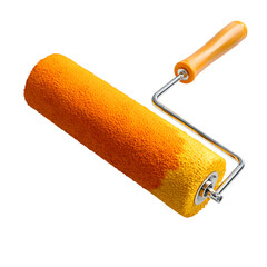 Paint Roller on Bright Yellow Wall isolated on transparent background