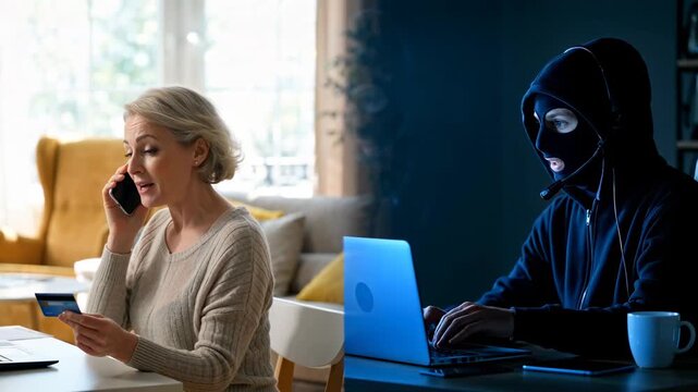 Social Engineering Phone Scam Concept &ndash; Online Fraud and Data Theft