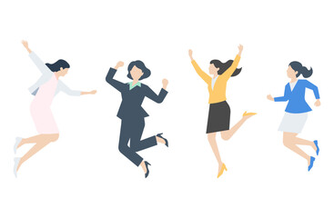 ジャンプする色んな職種のビジネスウーマン