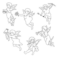 かわいい天使の線画イラスト6セット