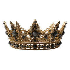 Ornate gold crown adorned with blue sapphires and diamonds isolated on transparent background