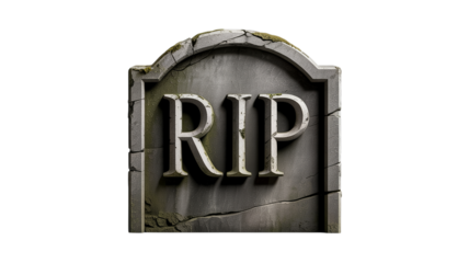 Cracked Black R.I.P. Gravestone with Leaves