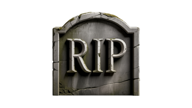 Cracked Black R.I.P. Gravestone with Leaves