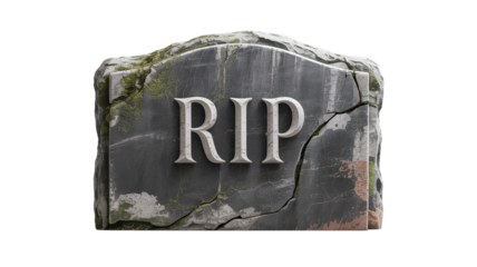 Cracked Black R.I.P. Gravestone with Leaves