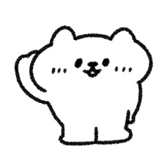 右手を上げてはーいとするゆるかわいいねこのイラスト (モノクロ)