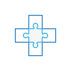 Blue cross puzzle pieces joined together template vector