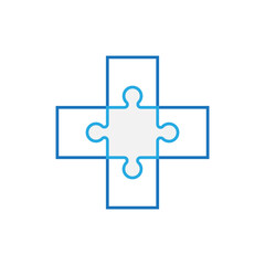 Blue cross puzzle pieces joined together template vector