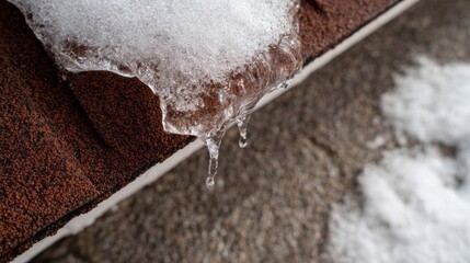 Crystalline icicles dangle from weathered rooftop heralding January Thaw myths, enchanting winter solstice, echoing Earth's silent acoustic symphony