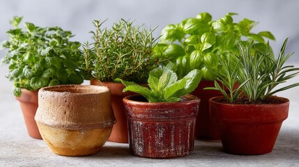 Fototapeta premium Potted herbs dance verdant symphony indoors, Green Thumb Day delight, natural kitchen apothecary, culinary harmony whispers in foliage
