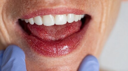 Obraz premium A Caucasian woman's joyful smile, lips a tapestry of whispers, evokes World Oral Health Day and Laughter Wellness Week