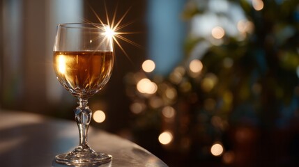 A glass of golden nectar glows with ethereal warmth, perfect for Toast the Rose Day or Candlelight Dinner celebrations
