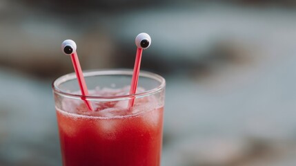 Surreal googly-eyed berry cocktail, whimsical celebration of Talk Like a Pirate Day, quirky libation, abstract garnish, vibrant refreshment