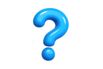 Naklejka premium Blue glossy 3d question mark symbol. Concept of asking, doubt, question, answer, information, and help. Transparent background