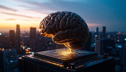 Generated image. The human brain is connected in a chipset. Illustration for artifficial intellegence