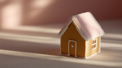 Gingerbread cottage glowing softly, echoing Sugar Plum Daydreams, echoes of Yuletide coziness, enchantment in miniature saccharine architecture