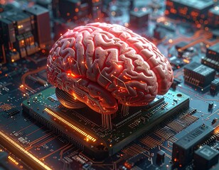 Generated image. The human brain is connected in a chipset. Illustration for artifficial intellegence