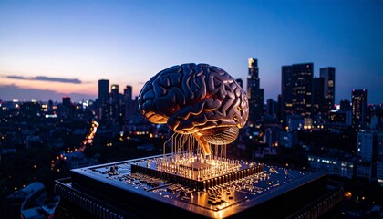 Generated image. The human brain is connected in a chipset. Illustration for artifficial intellegence